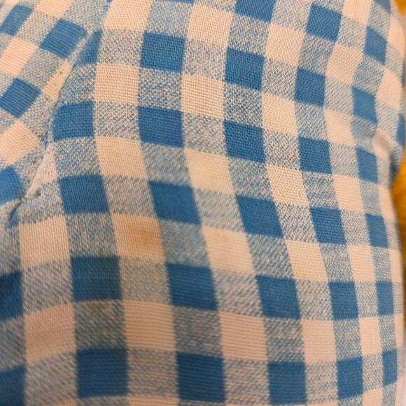 Vintage 1980s Plush Chick Yellow Stuffed Animal in Blue Gingham Romper Haiti - Picture 7 of 13